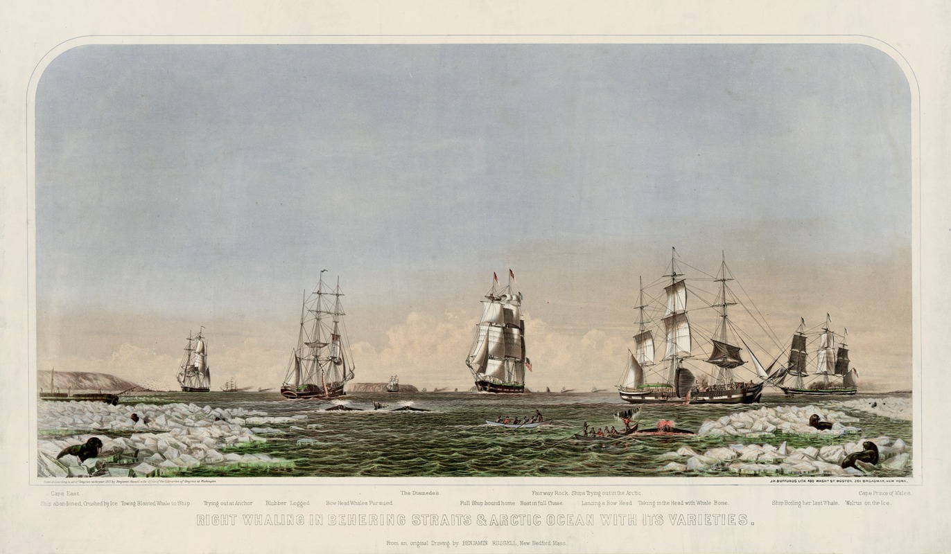 John H. Bufford's & Sons - Right whaling in Behering Straits & Arctic Ocean with its varieties