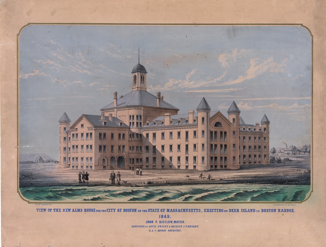 John H. Bufford's & Sons - View of the new alms house for the city of Boston in the state of Massachusetts, erecting on Deer Island in Boston Harbor