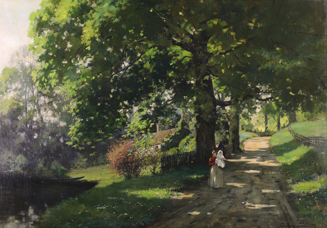 John Henderson Tarbet - Dappled Light on the Woodland Path