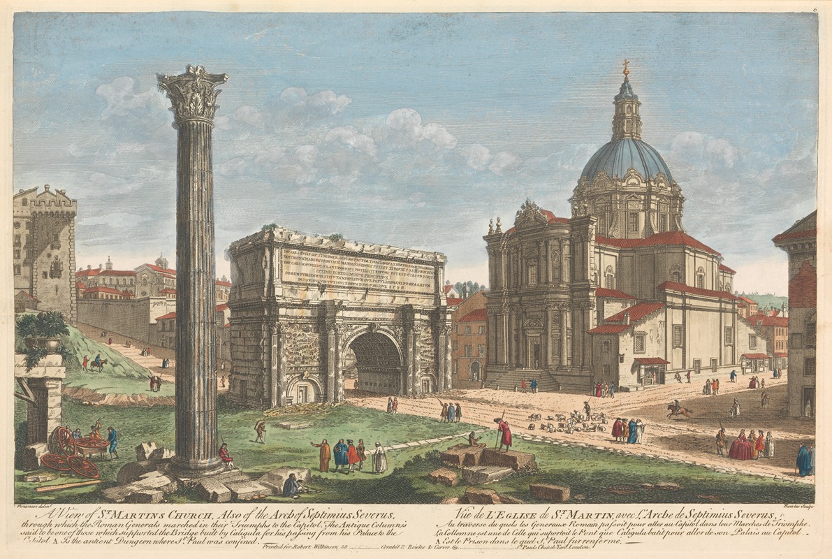 Thomas Bowles III - A View of St. Martin’s Church, Also of the Arch of Septimius Severus, through which the Roman Generals marched in their Triumphs to the Capitol.