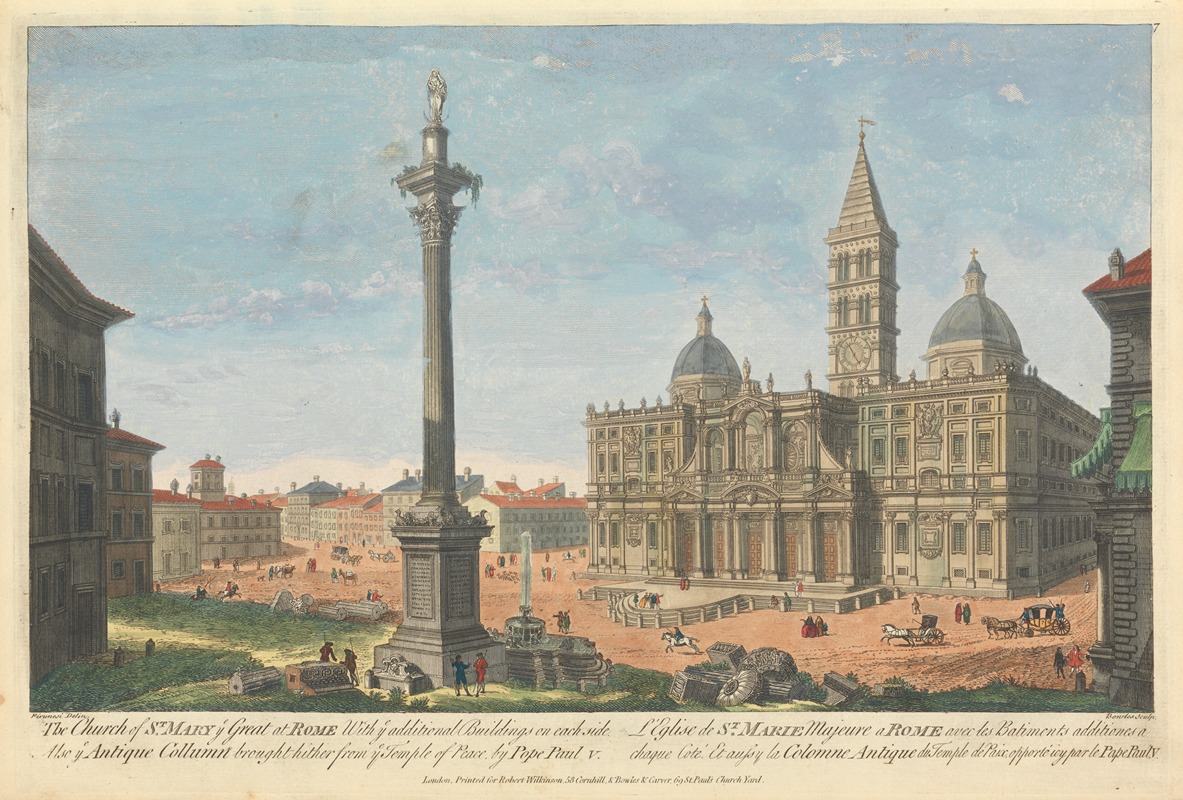 Thomas Bowles III - The Church of St. Mary ye Great at Rome. With ye additional Buildings on each side. Also ye Antique Collumn brought hither from ye Temple of Peace, by Pope Paul V.