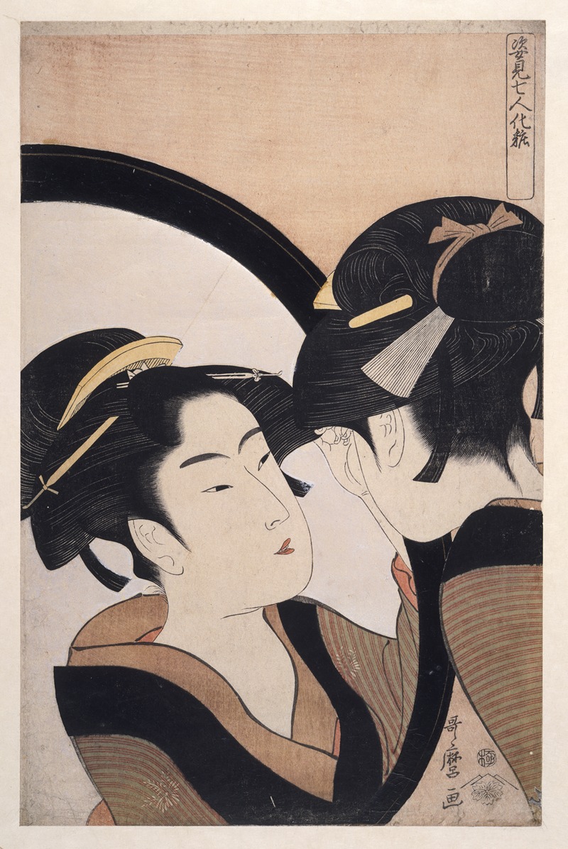 Kitagawa Utamaro - A woman looking at her reflection in a mirror