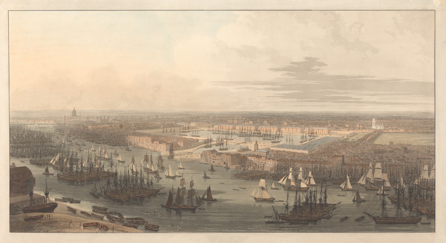 William Daniell - An Elevated View of the New Dock in Wapping