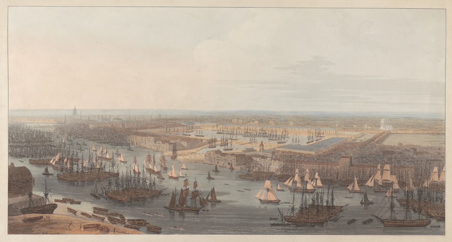 William Daniell - An Elevated View of the New Dock in Wapping