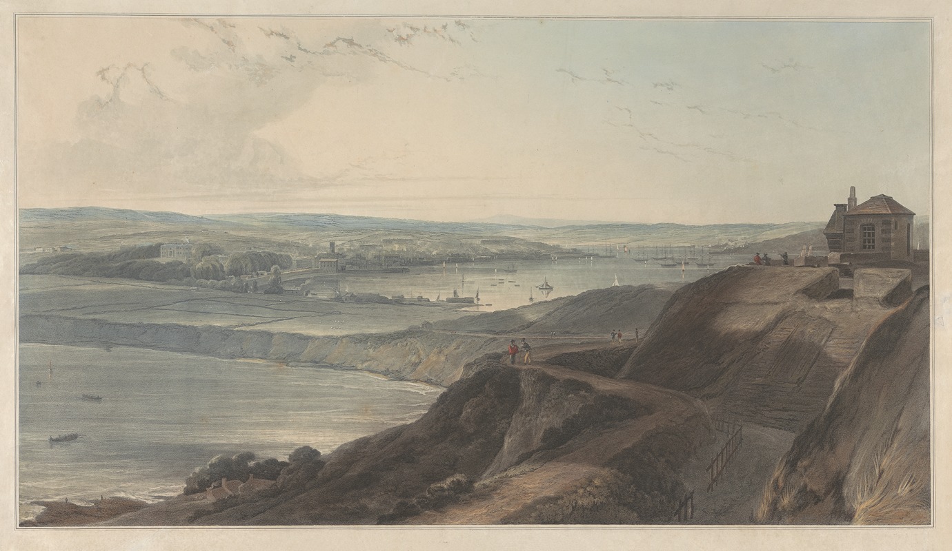 William Daniell - View of the Town and Part of the Harbour of Falmouth from Pendennis Castel, Cornwall