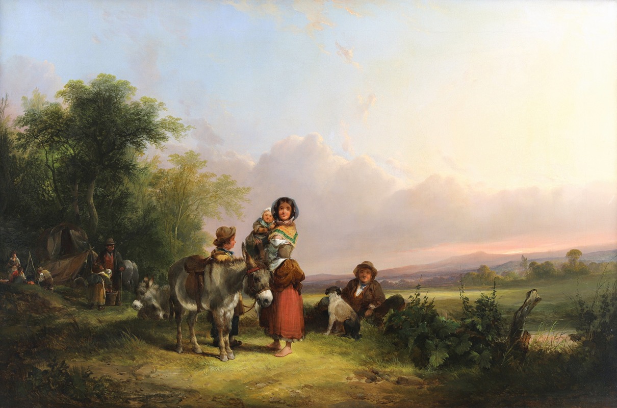 William Shayer - A Gypsy Camp at Sunset