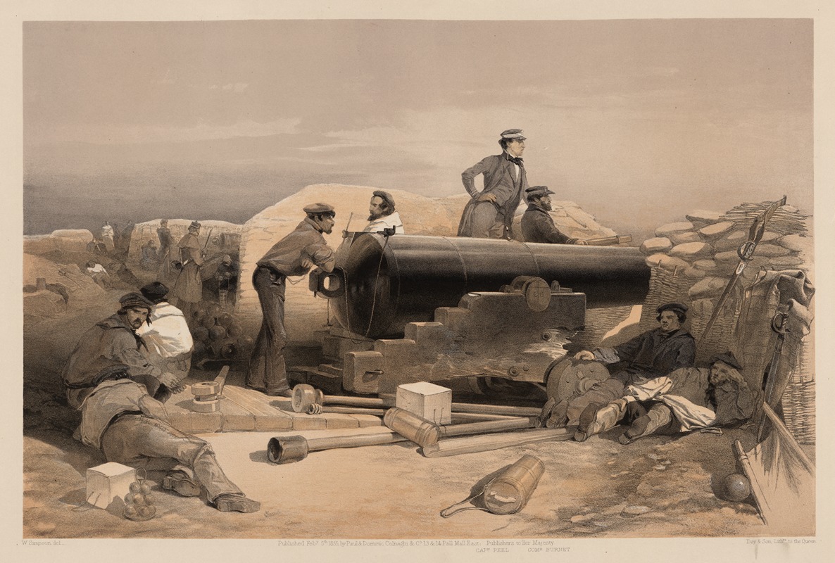 William Simpson - A quiet day in the diamond battery – portrait of a Lancaster 68 pounder, 15th Decr. 1854