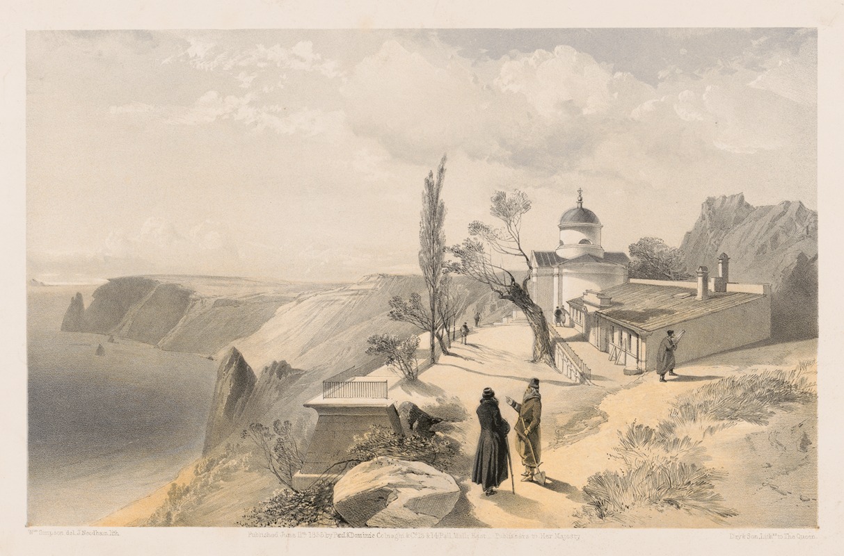 William Simpson - The Monastery of St. George and Cape Fiolente, looking west