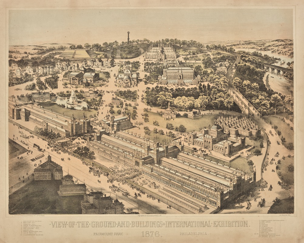 A.L. Weise - View of the ground and buildings, International Exhibition. Fairmount Park, Philadelphia, Pa. 1876.