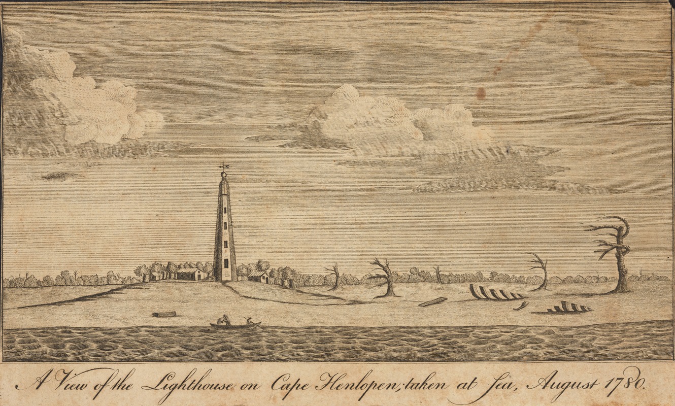 Anonymous - A view of the lighthouse on Cape Henlopen, taken at sea, August 1780.