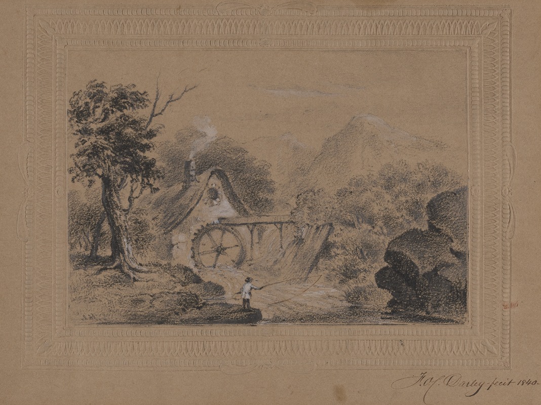 Felix Octavius Carr Darley - Angling scene with waterwheel in background