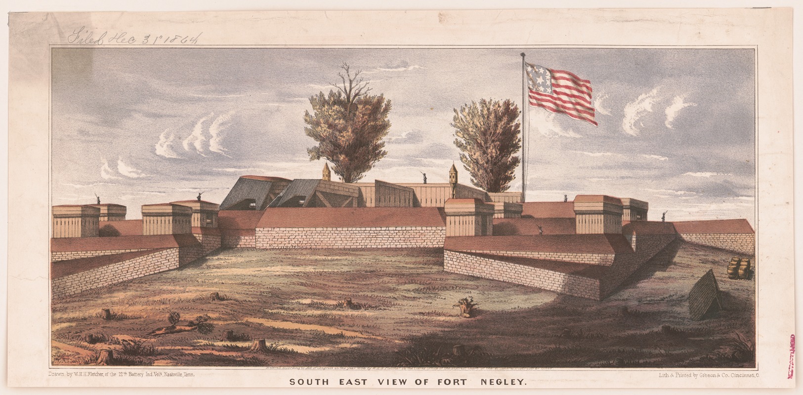 Gibson & Co. Lith - South east view of Fort Negley