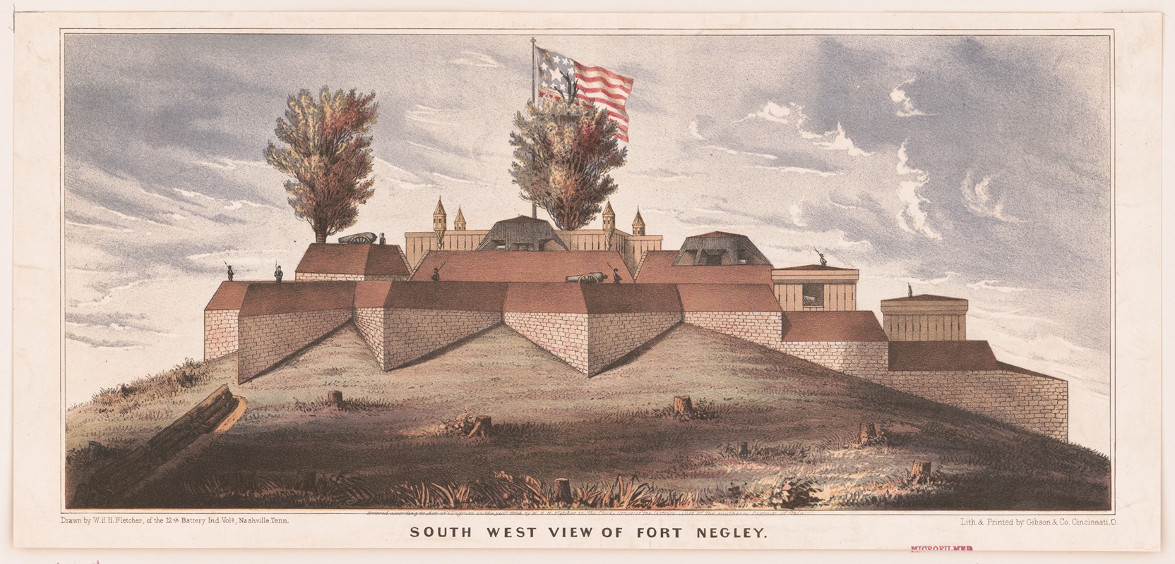 Gibson & Co. Lith - South west view of Fort Negley