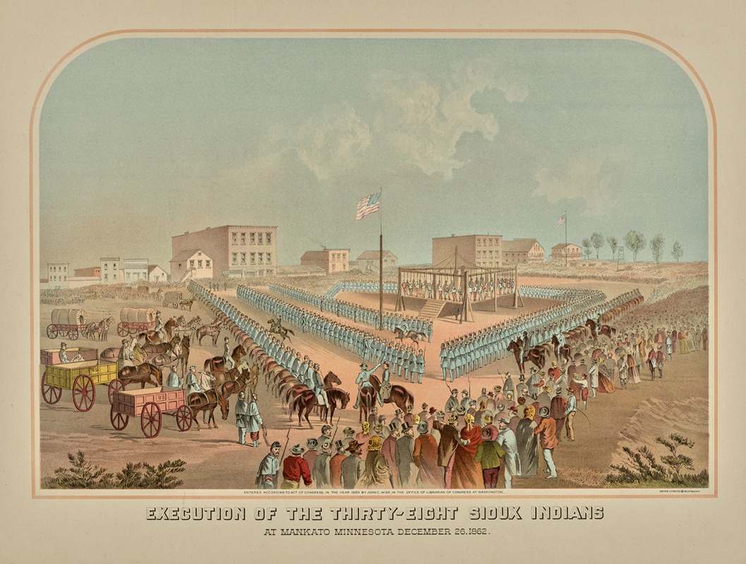 Hayes Lithographing Co. - Execution of the thirty-eight Sioux Indians at Mankato December 26, 1862.