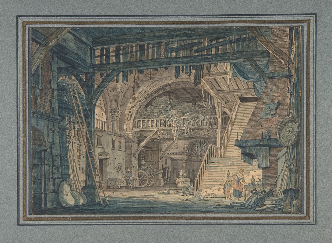 Johann Heinrich Ramberg - Stage Set Design of an Ancient Roman Ruin being Converted into a Barn