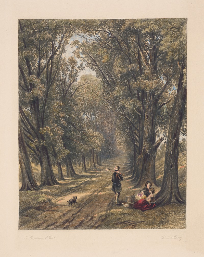 Louis Marvy - Landscape with tree-lined country road (Thomas Creswick)