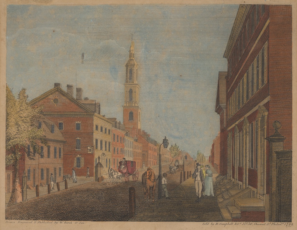 William Russell Birch - Arch Street, with the Second Presbyterian Church. Philadelphia.