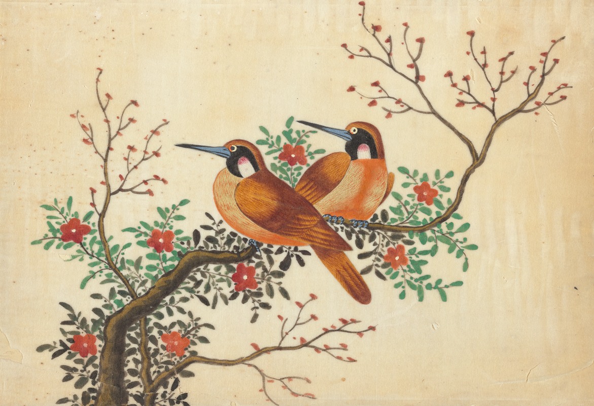 Anonymous - Two birds on flowering tree branch