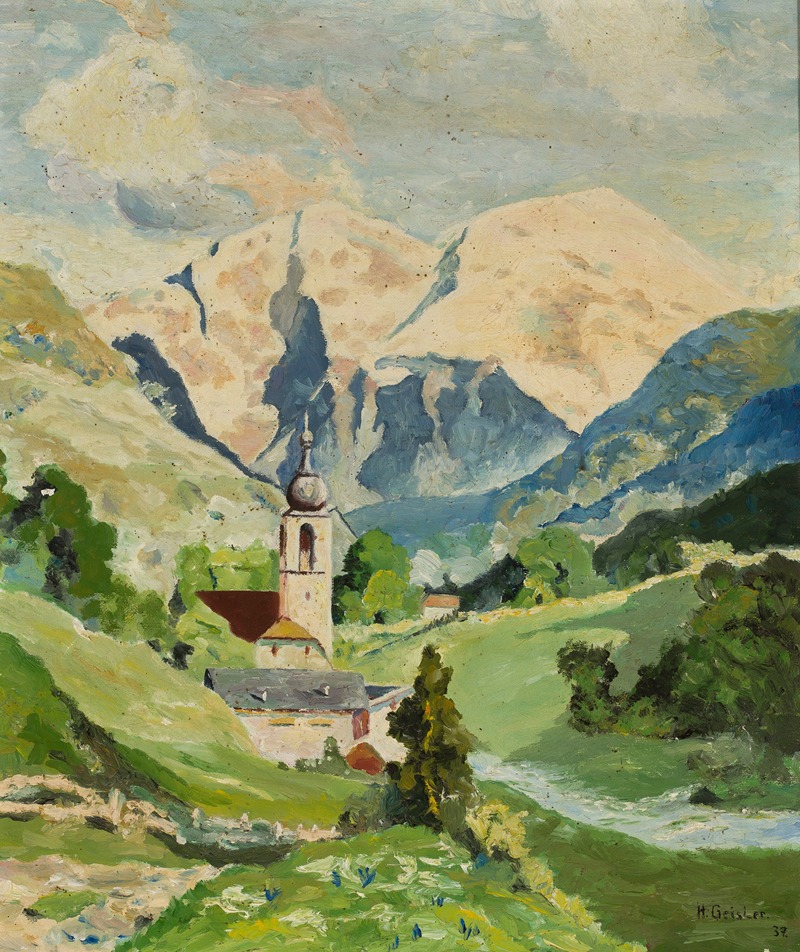 Christian Gottfried Heinrich Geissler - Mountain landscape with a church