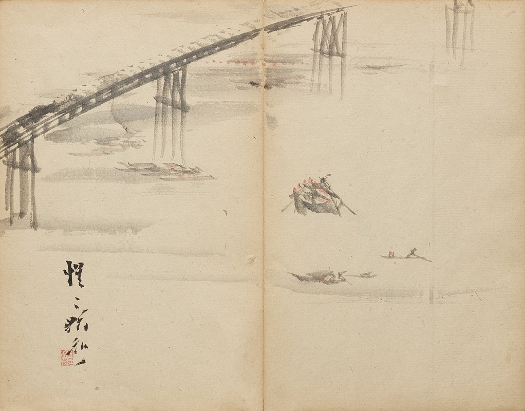 Kawanabe Kyōsai - Boats on a River