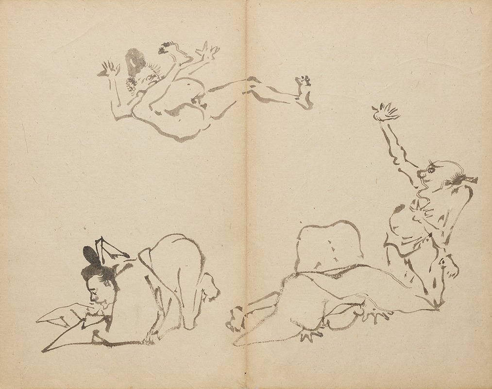 Kawanabe Kyōsai - Courtiers’ Farting Contest