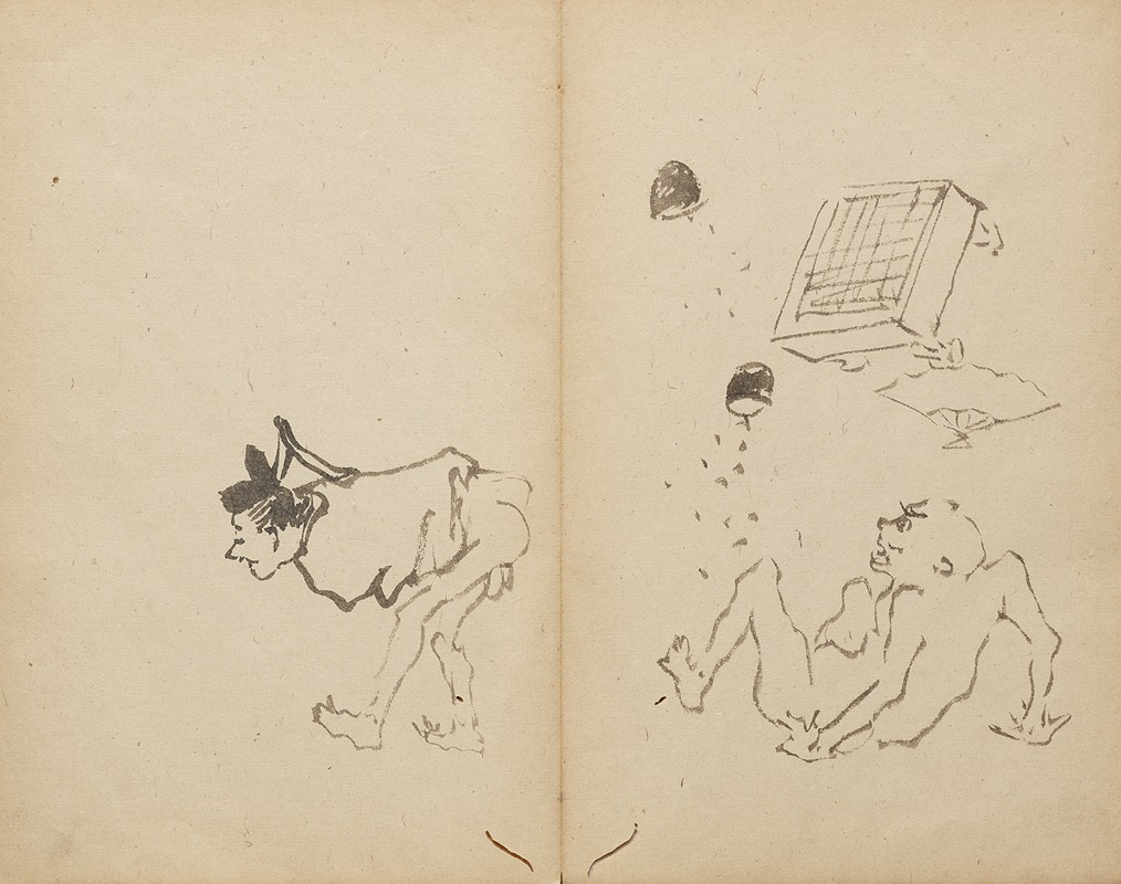 Kawanabe Kyōsai - Farting Upsets a Game of Go