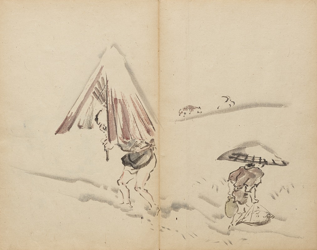 Kawanabe Kyōsai - Figures in Snow