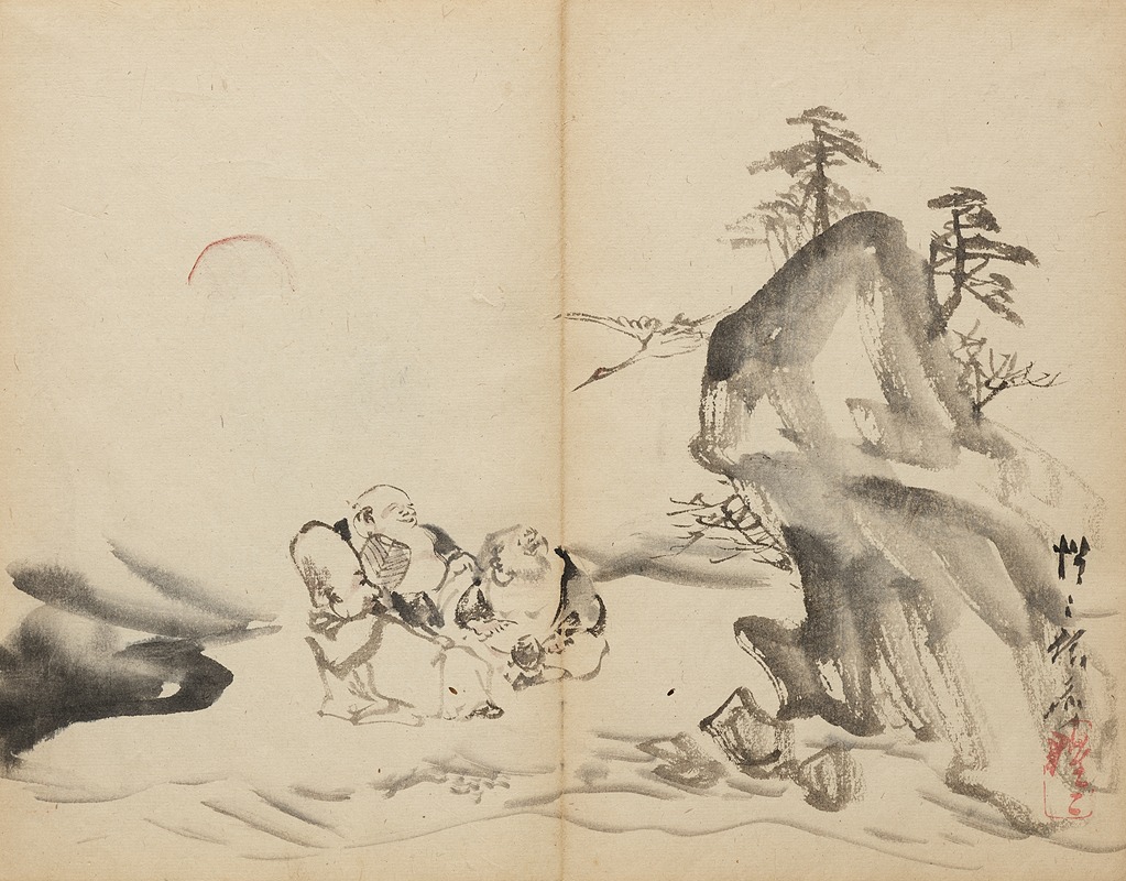 Kawanabe Kyōsai - Gods of Fortune at Mt. Penglai