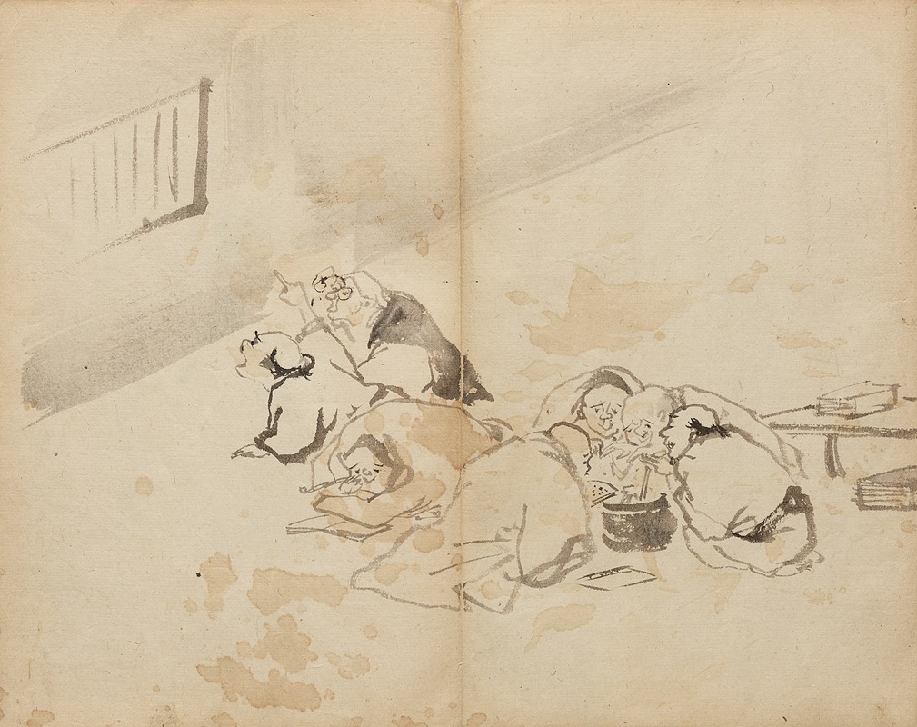 Kawanabe Kyōsai - People Dining and Reading