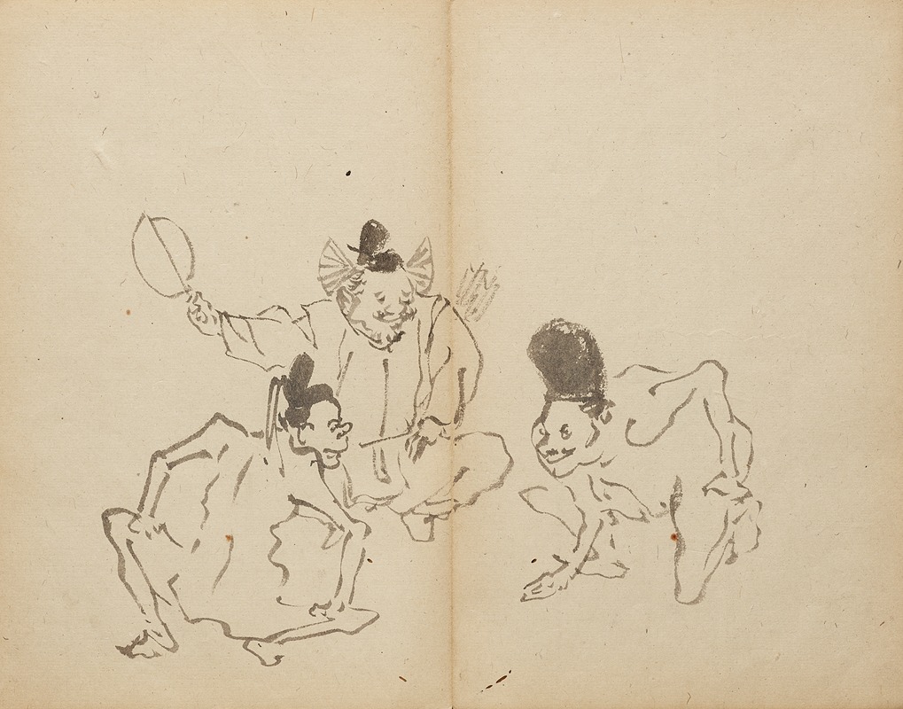 Kawanabe Kyōsai - Wrestling Match