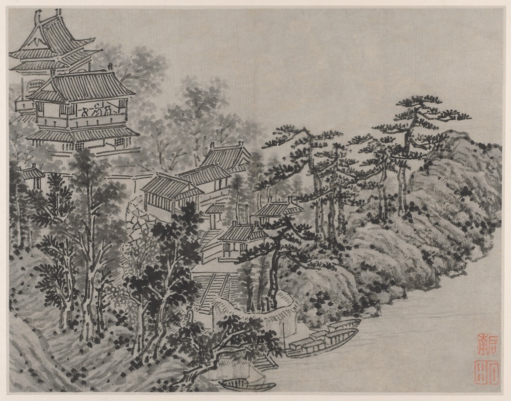 Shen Zhou - Cloud-Climbing Pavilion, from Twelve Views of Tiger Hill, Suzhou