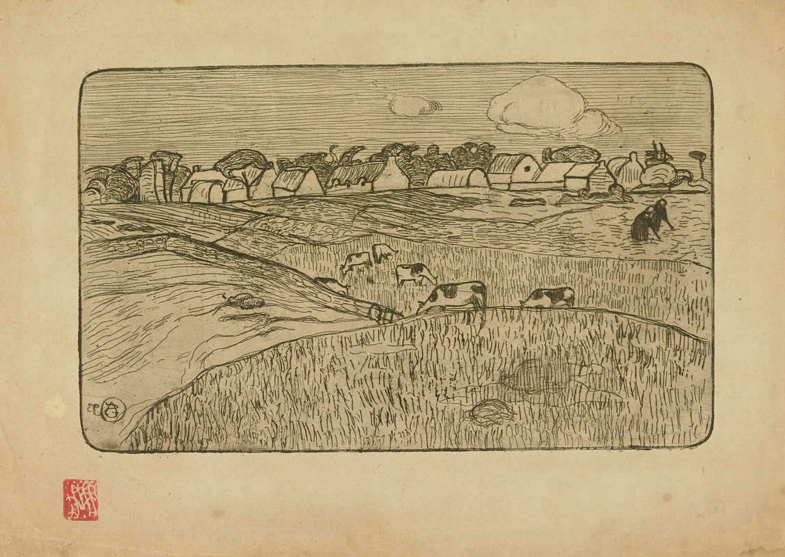 Armand Seguin - Femmes et vaches dans les champs en Bretagne