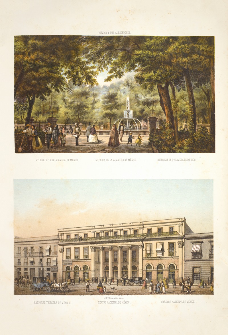 C. Castro - Interior of the Alameda of Mexico ; National Theatre of Mexico.