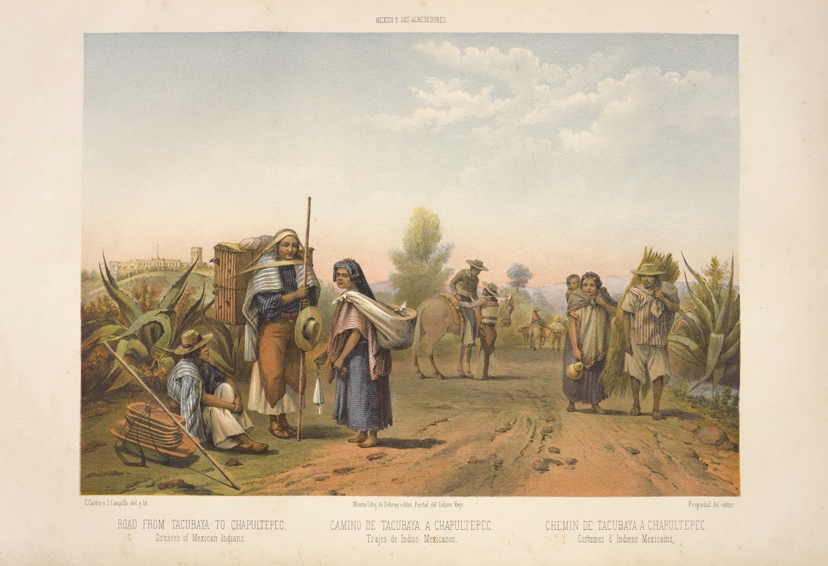 C. Castro - Road from Tacubaya to Chapultepec, dresses of Mexican Indians.