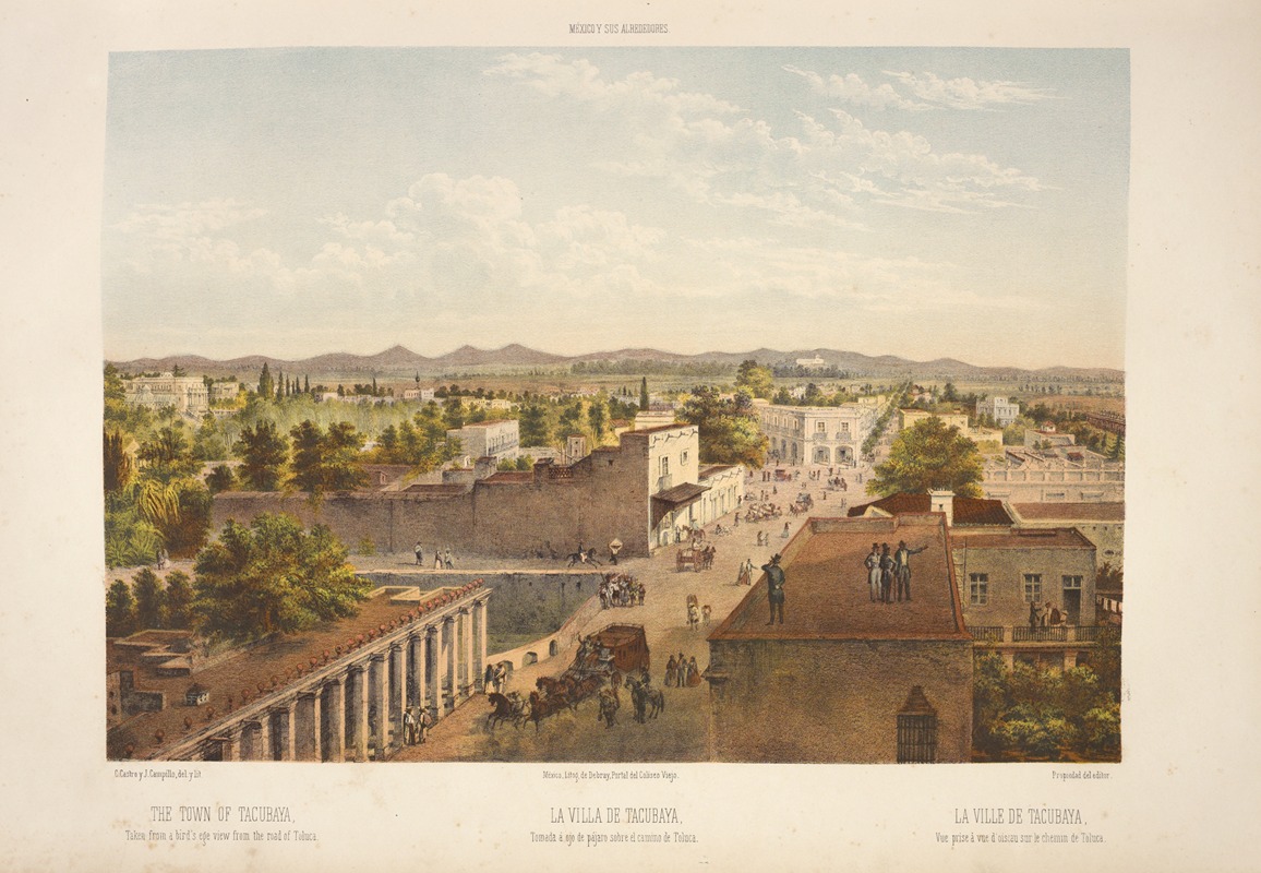 C. Castro - The town of Tacubaya, taken from a bird’s-eye view from the road of Toluca.