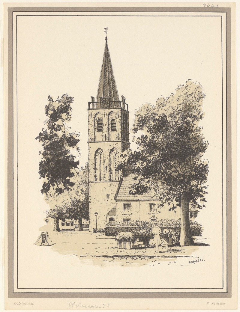 Bob Brobbel - De Kerkbrink met de later afgebrande oude Hervormde Kerk