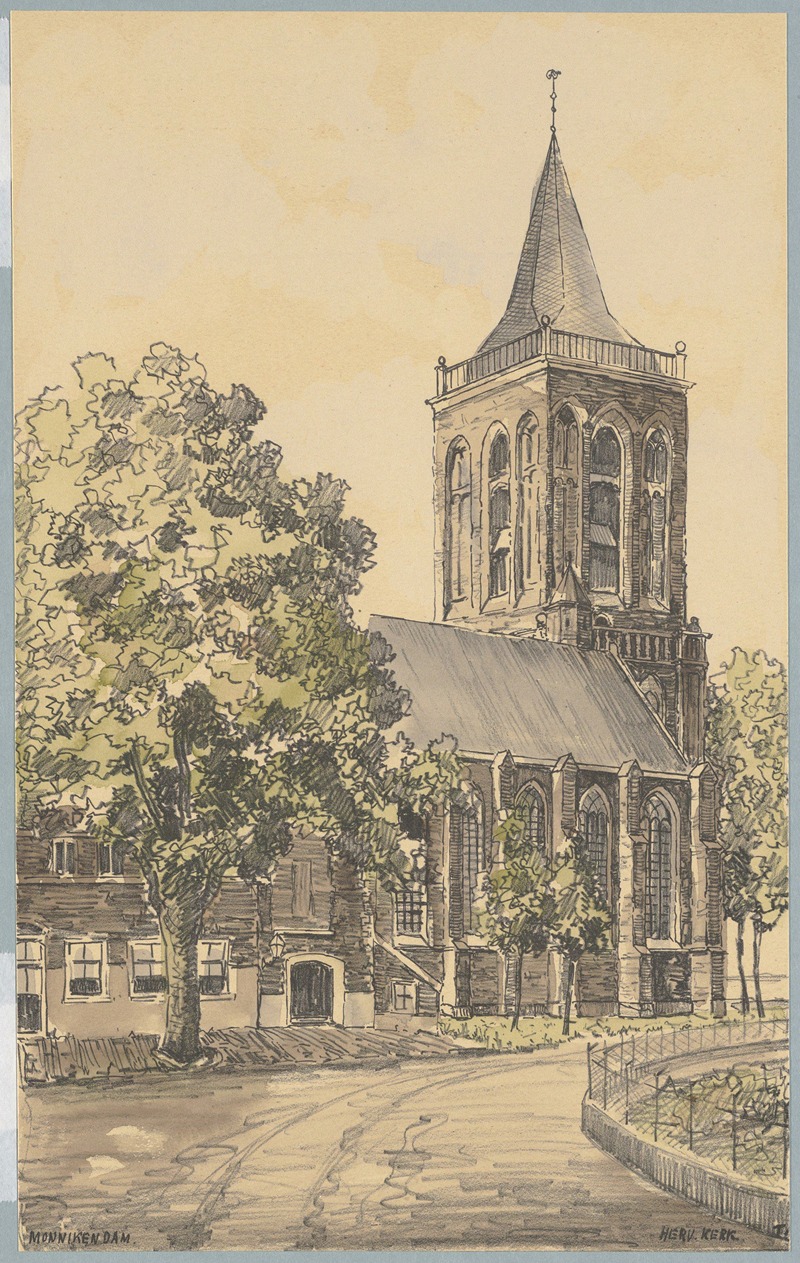 Bob Brobbel - Gezicht op de Hervormde kerk vanaf het Zarken