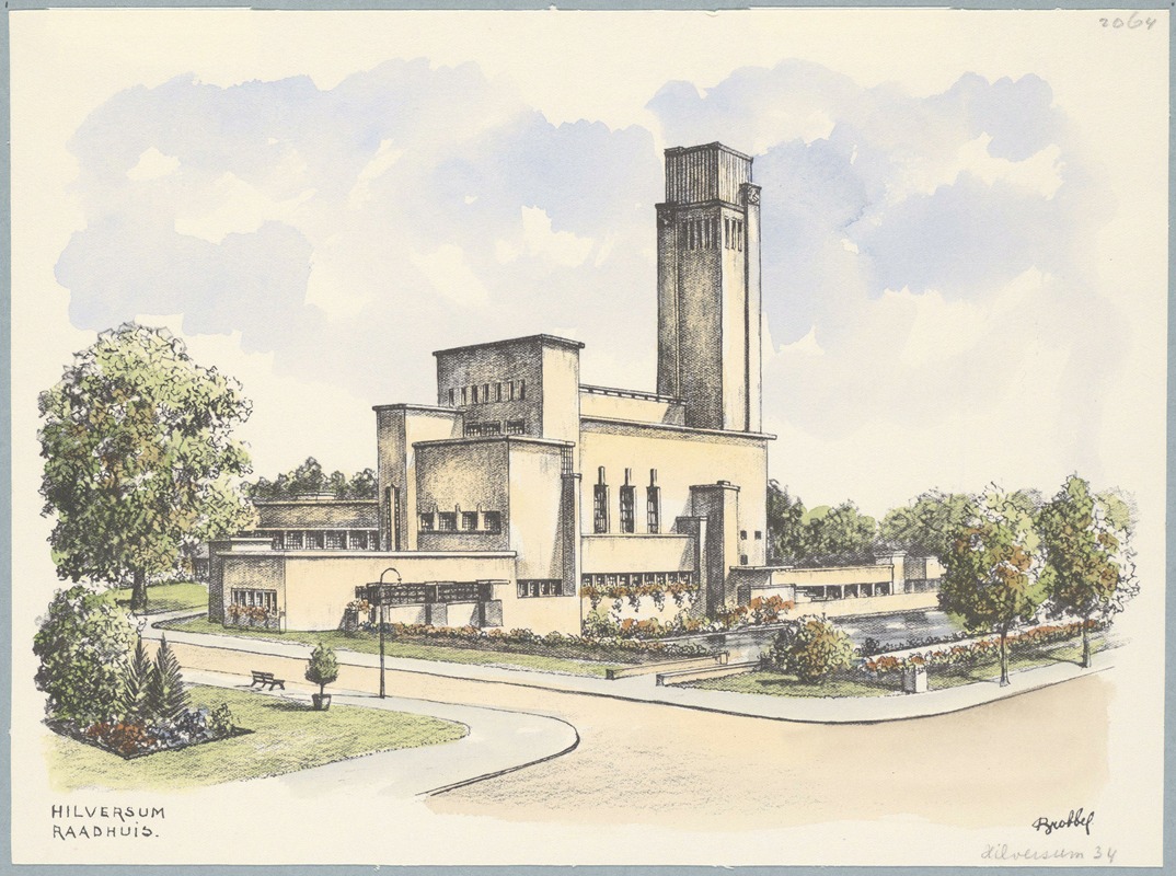 Bob Brobbel - Gezicht op het Raadhuis van Hilversum