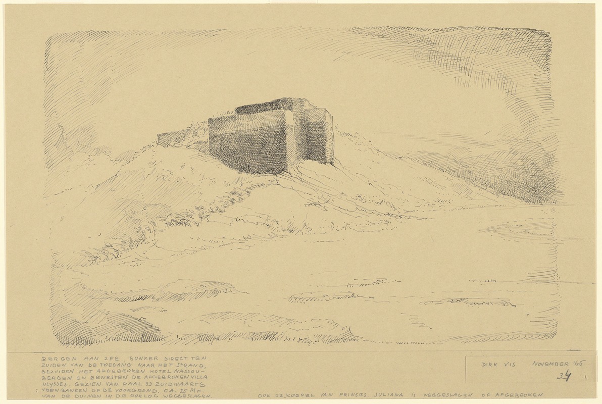 Dirk Vis - Bergen aan Zee; bunker direct ten Zuiden van de toegang naar het strand, ter hoogte van paal 33