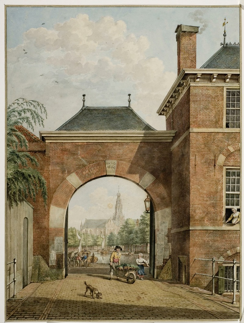 Hermanus Petrus Schouten - Gezigt door de eenties Poort op de Groote kerk te Haarlem