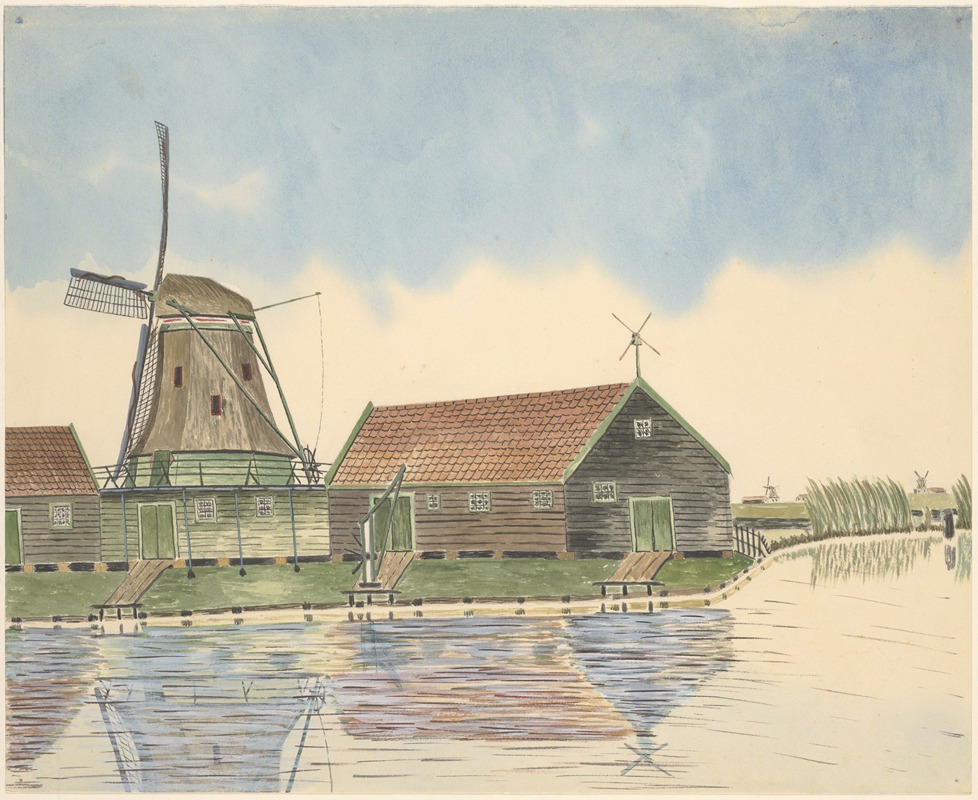 Johannes Nicolaas Eijman - Cement-en-trasmolen De Rietvink aan de Zaan, buitendijks bij het Zuiderveer, afgebroken 1879