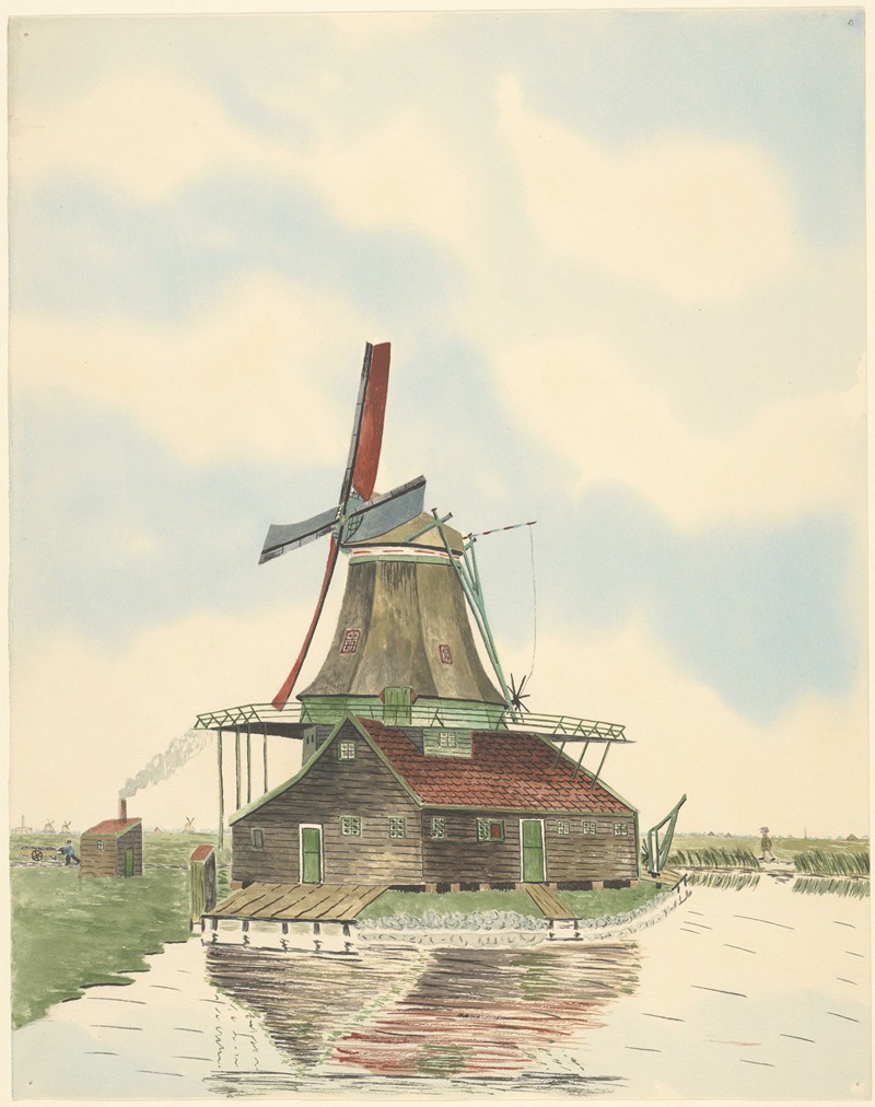 Johannes Nicolaas Eijman - oliemolen De Kat aan de Kalverringdijk, gezien van de noordkant