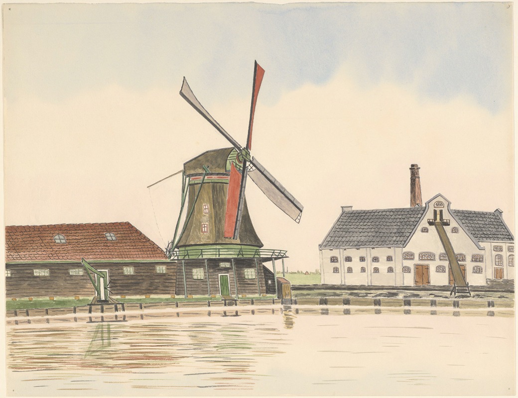 Johannes Nicolaas Eijman - Oliemolen De Spattert of De Spatter te Wormer binnendijks aan de Wormerdijk of Ringdijk aan de Zaan, aan de oostzijde van de in 1889 gebouwde Zaanbrug