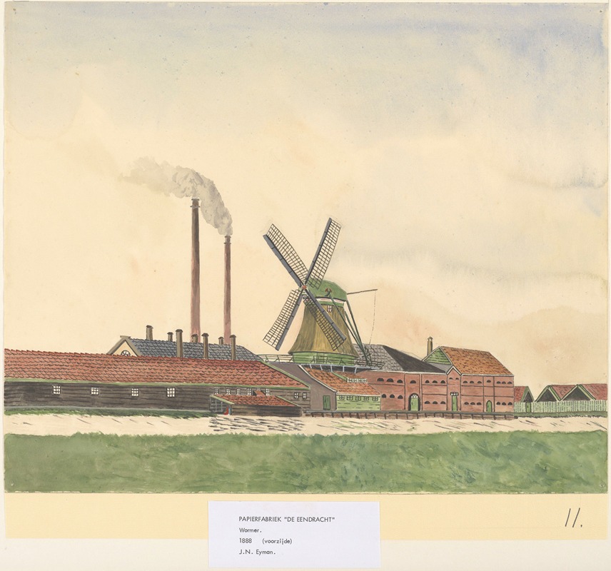 Johannes Nicolaas Eijman - Papierfabriek De Eendracht, voorzijde, 1888. Stond aan de westzijde van het Zaandammerpad aan de Westerveersloot