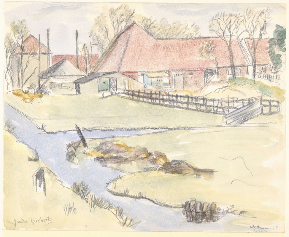 Julia Giesberts - Gezicht op een boerderij te Westzaan
