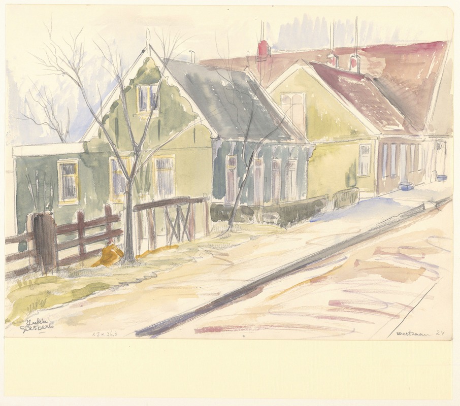 Julia Giesberts - Groen geschilderde Zaanse-huizen aan het Zuideinde in Westzaan