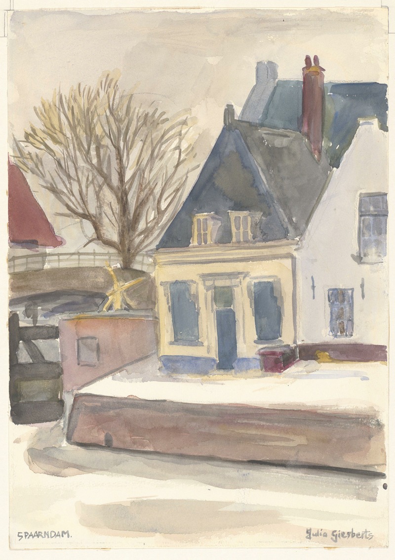 Julia Giesberts - Spaarndam in de winter, links een sluisdeur