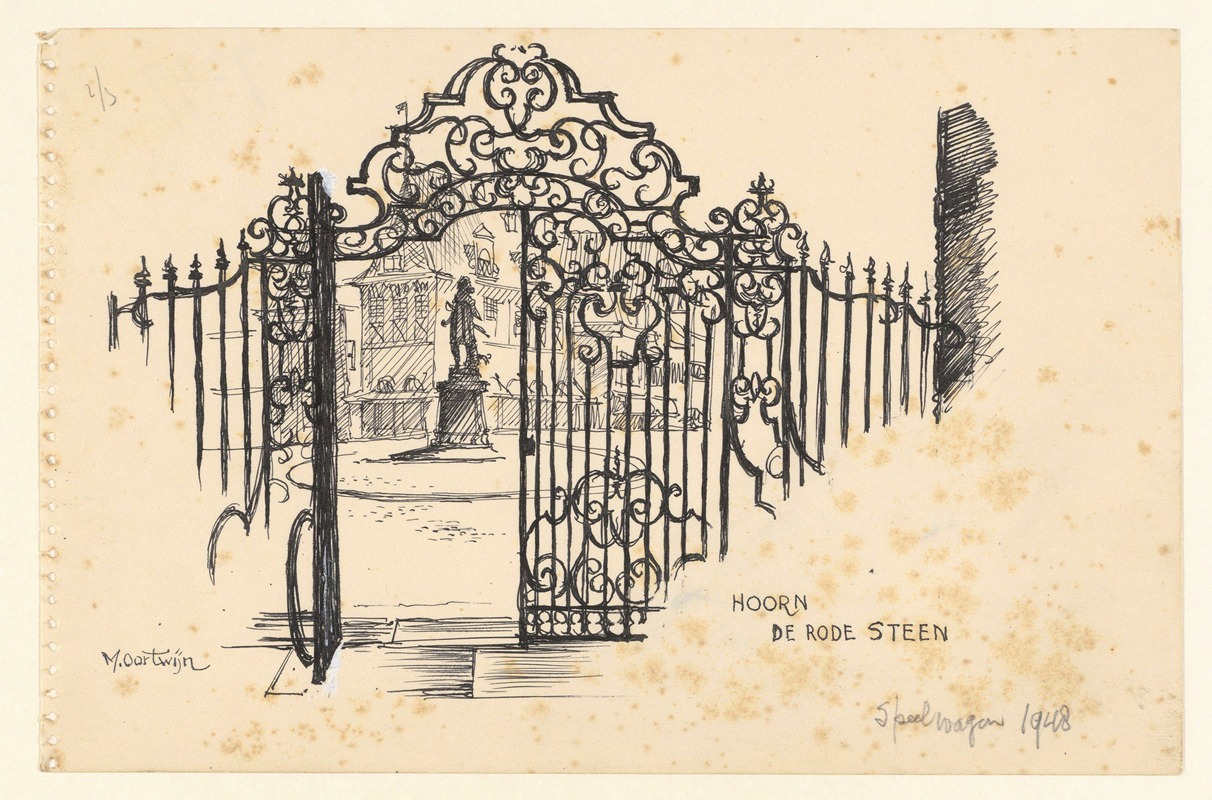 Maarten Oortwijn - Gezicht door het hek van het Westfries Museum op de Roode Steen of Kaasmarkt.