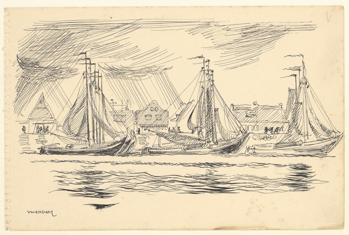 Maarten Oortwijn - Gezicht op de haven van Volendam vanaf het Markermeer.
