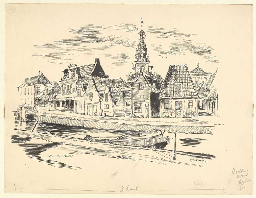 Maarten Oortwijn - Gezicht op een straat in Monnickendam met op de achtergrond de Speeltoren